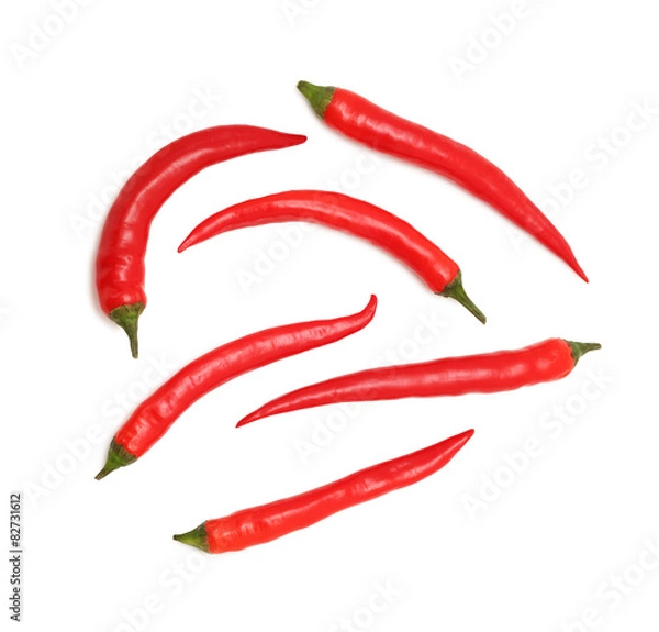 Fototapeta Top view of chili peppers (isolated)