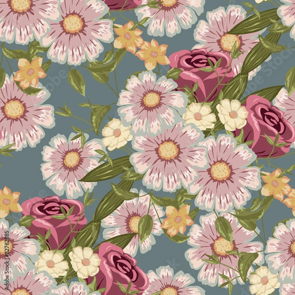 Fototapeta Seamless floral pattern, flower vector illustration