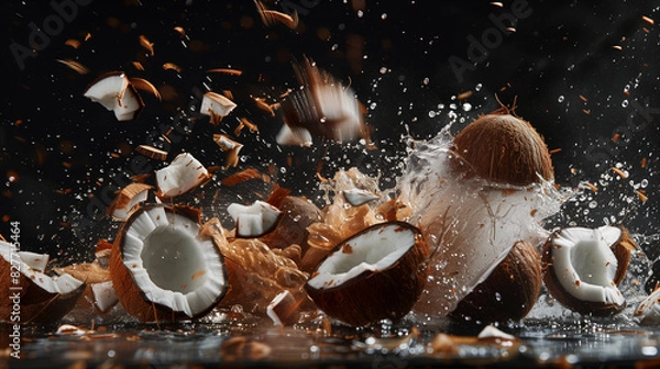 Fototapeta High-Speed Capture of a Coconut Splitting Open with Splashing Milk