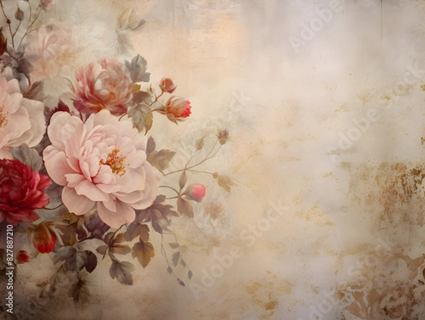 Fototapeta Wallpaper Beautiful colorful flowers and leaves on ombre background in retro vintage style