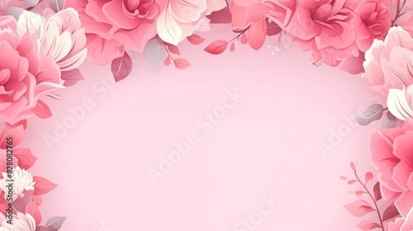 Fototapeta Elegant Pink Floral Border with Delicate Blossoms and Leaves