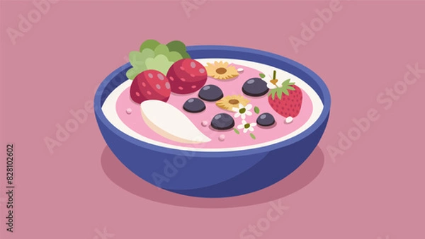 Fototapeta A refreshing smoothie bowl topped with seasonal berries coconut flakes and granola.. Vector illustration