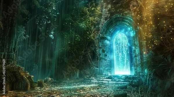 Fototapeta mystical fantasy portal glowing magical doorway to another realm surreal digital artwork