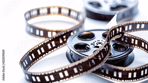 Obraz Vintage film reels on white background. Close-up of vintage film reels, evoking nostalgia for classic cinema and filmmaking.