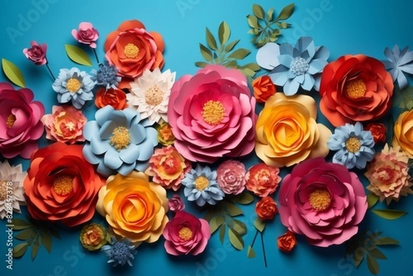 Obraz Vibrant Bouquet Of Large Paper Roses And Blossoms, Artistic Floral Display. Generative AI