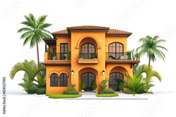 Fototapeta illustration of stylistic small mediterranean architecture in painting style