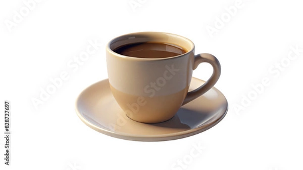 Fototapeta Isolated on white, a ceramic coffee cup filled with a hot brown beverage steams with a tempting aroma