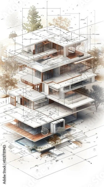 Fototapeta The architectural house plans in perspective view.