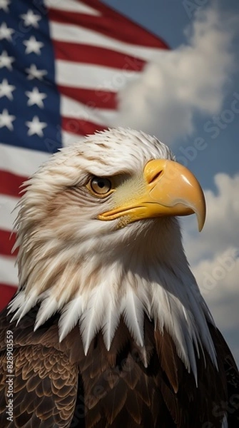 Fototapeta American Bald Eagle with Flag 