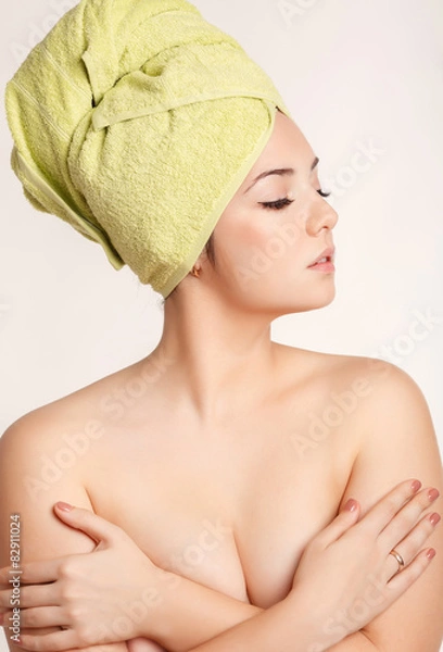 Fototapeta Beautiful woman skin care beauty girl studio