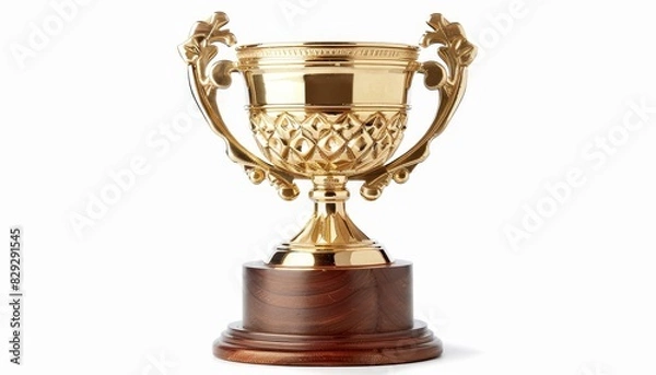 Fototapeta Trophy photo with white background on wooden stand