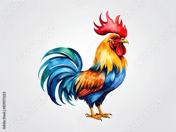 Obraz Colorful watercolor cute Rooster portrait illustration on a white background