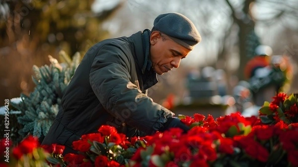 Fototapeta Wreath-Laying: Placing wreaths and flowers at monuments and graves, symbolizing respect and remembrance.