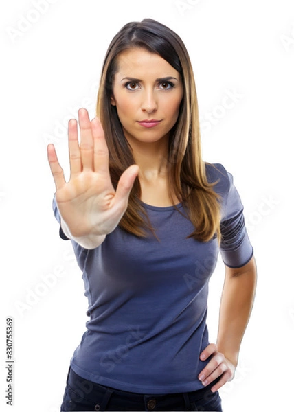 Obraz women showing stop sign isolated on transparent background