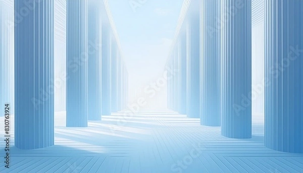 Fototapeta Beautiful airy widescreen minimalistic white and light blue architectural background banner