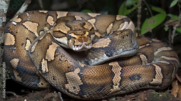 Fototapeta Boa constrictor wrapping around its prey for a suffocating embrace