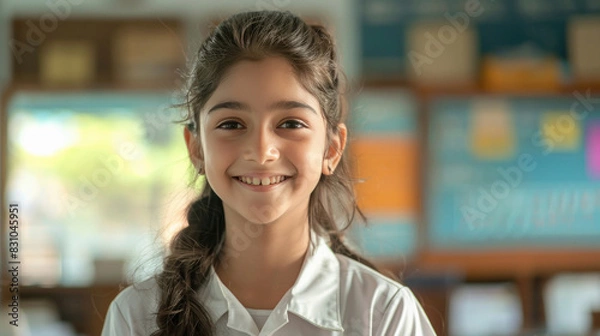 Fototapeta indian female student standing at school library