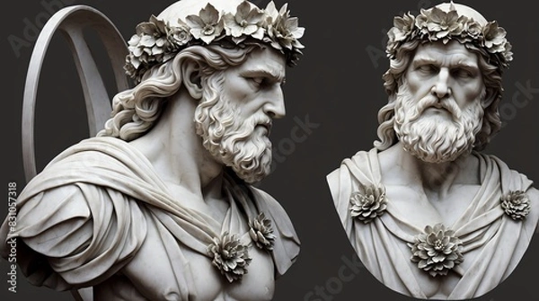 Fototapeta silver flowers crown wreath of greek god marble sculpture statue art