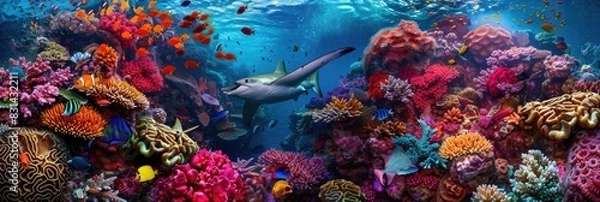 Fototapeta Colorful Coral Reef. Underwater Tropical Paradise with Wildlife Background