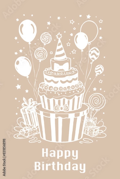 Fototapeta Happy Birthday card design. Generated by Ai