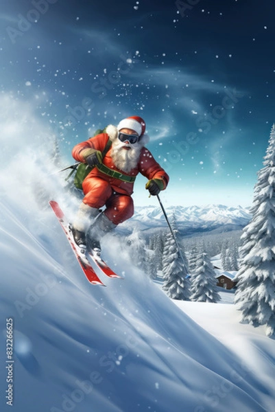 Fototapeta Fast Skiing Santa Clause