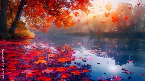 Fototapeta autumn landscape a lake 