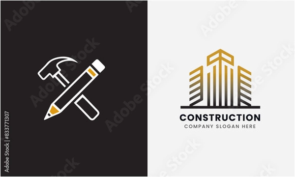 Fototapeta Construction icon, building icon, real-estate property house business logo vector concept 