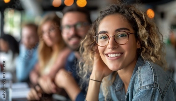 Fototapeta Smiling young woman in casual attire