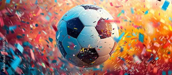 Fototapeta EM European Championship 2024 sport win, triumph, winner celebration concept background illustration - Soccer ball and confetti