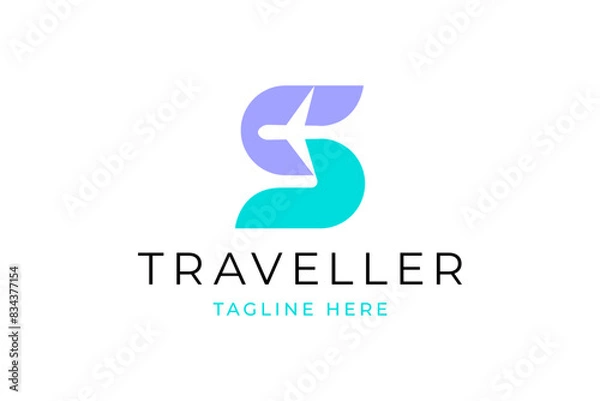 Fototapeta Letter S with airplane logo  design