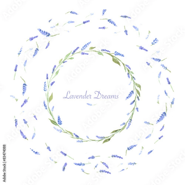 Fototapeta Hand drawn watercolor lavender wreath isolated