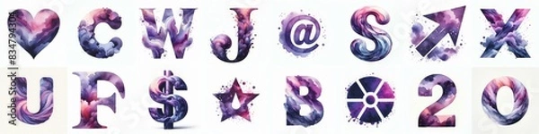 Fototapeta Violet watercolor Lettering Typeface. AI generated illustration