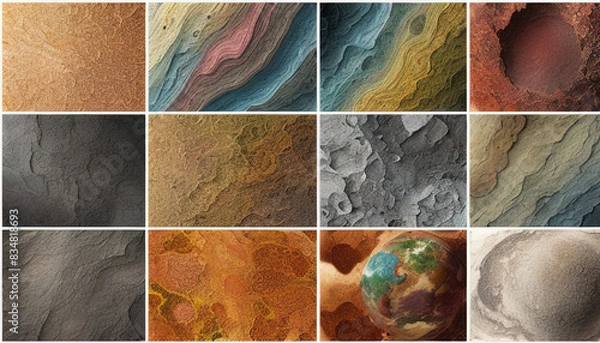 Fototapeta A collage of different natural Earth textures mixed in beautiful abstract background, Generative AI