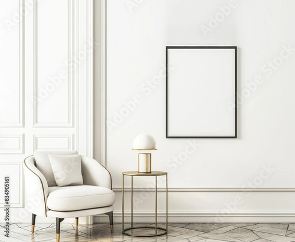 Fototapeta Interior design with chair, side table, and frame