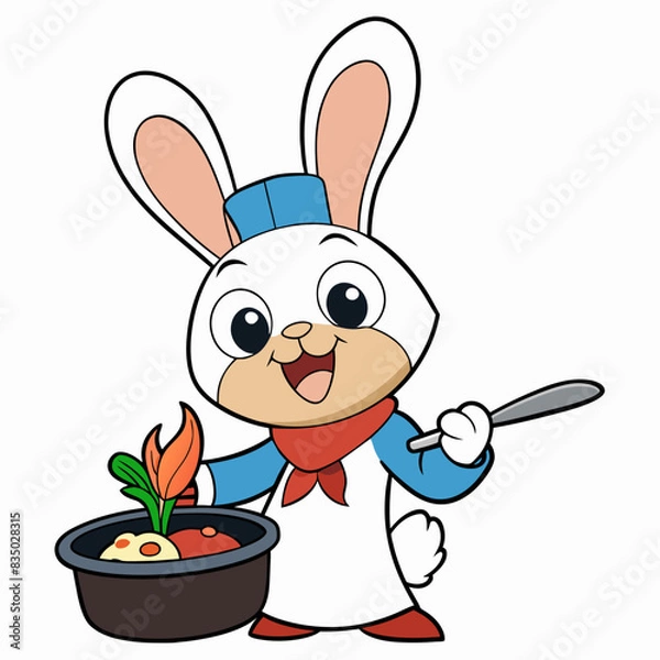 Fototapeta A Cartoon Rabbit Cooking  