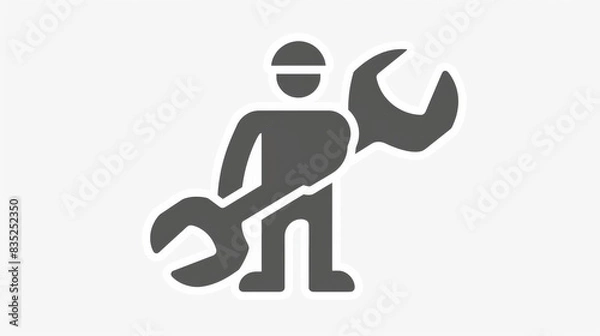 Fototapeta Minimalistic icon depicting a mechanic with tools in a black-and-white vector drawing