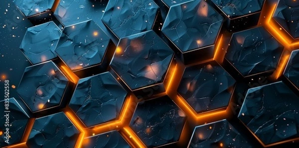 Fototapeta The hexagon pattern has glowing lights on a generative AI background