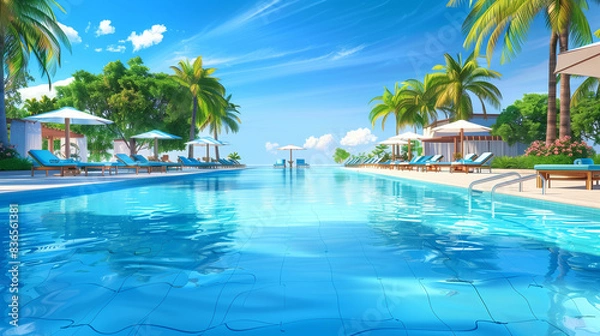 Fototapeta Luxurious Poolside Resort Vector Background