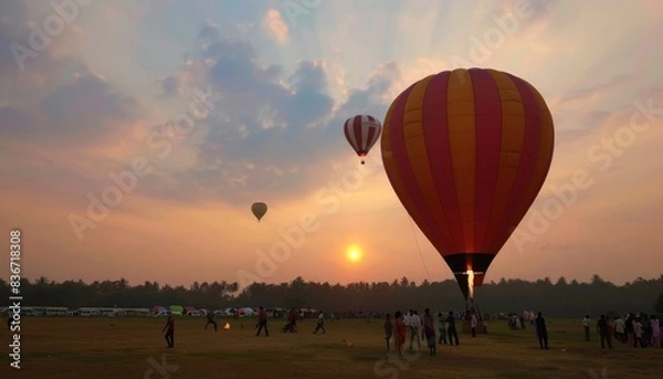 Fototapeta Magical Moments: Sunset amidst Hot Air Balloon Festival in Chennai, Tamilnadu