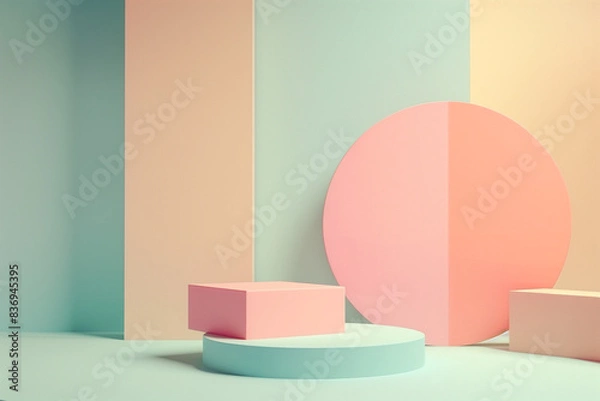 Fototapeta Abstract geometric composition with soft pastel colors and shapes in a minimalist design