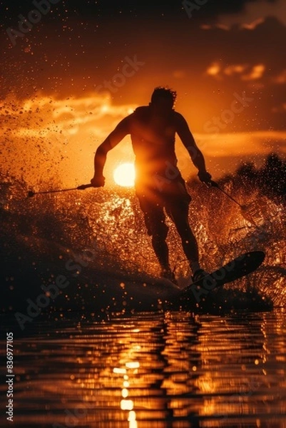 Fototapeta A person surfing on a large wave, capturing the thrill and excitement of riding the ocean's power