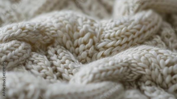 Fototapeta Close-up of a soft, textured knitted fabric, invoking feelings of warmth and comfort.