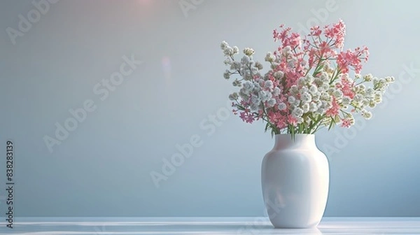 Fototapeta The vase contains a delicate arrangement of pink and white flowers on the table