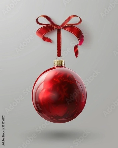 Fototapeta Christmas Bulb. Realistic 3D Red Ball with Ribbon for Christmas Tree Decoration