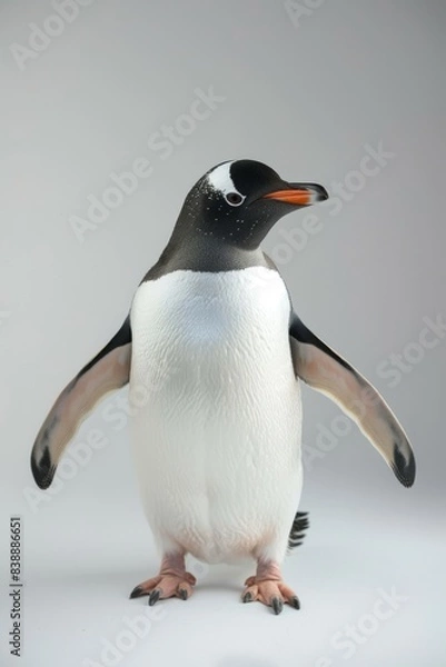 Fototapeta photograph features a penguin. The image showcases hyperrealistic details, sharp focus, and professional color grading. Against a clear background