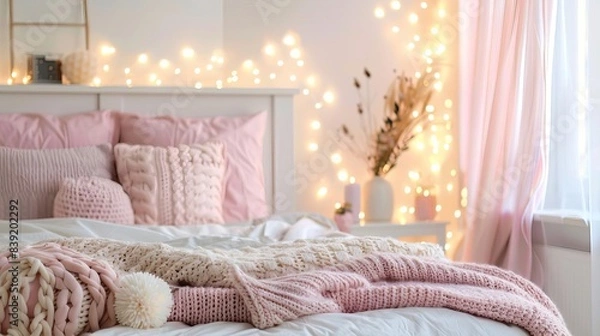 Fototapeta girly teenage bedroom interior with stylish decor and personal touches cozy and inviting space