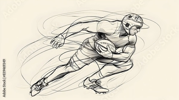 Fototapeta Minimalist Line Art Rugby Tackle Depicts Intense Sports Action