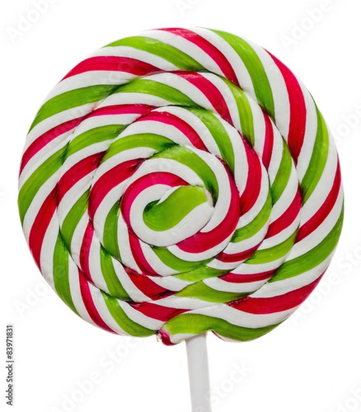 Fototapeta Colored candy Christmas stick, lollipop, spiral shape