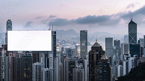 Fototapeta Blank white billboards above the city, highlighting the calm and simplicity of minimalist design.

