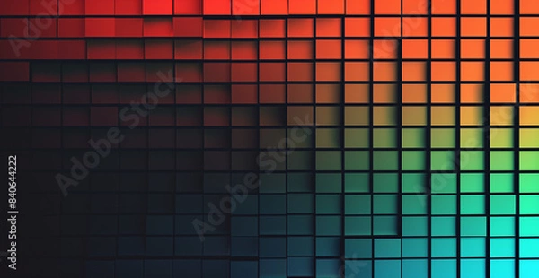 Obraz Abstract gradient background with squares, color combination, gradient colors from red to green and blue, grid of cubes on a dark background, gradient wallpaper in the style of different artists